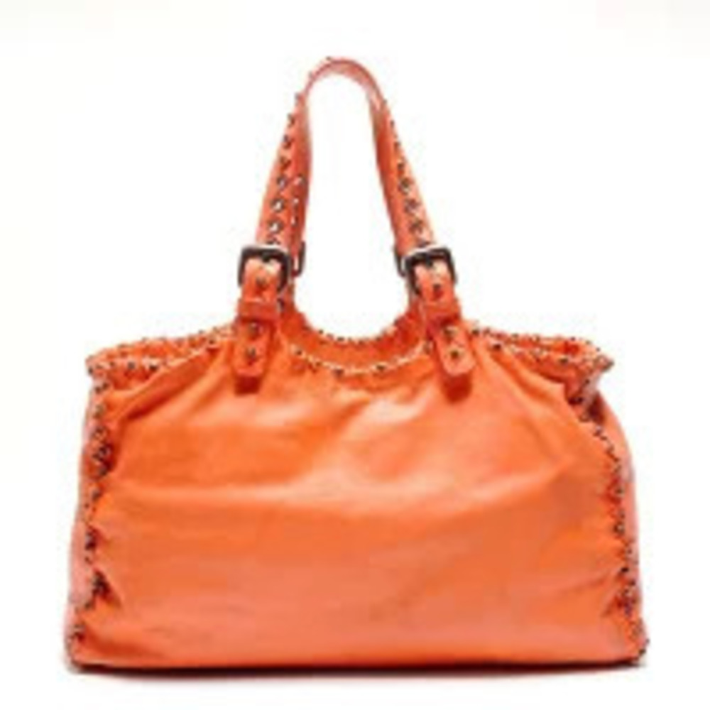 Bottega Veneta Leather Studded Intrecciato Tote Bag Orange